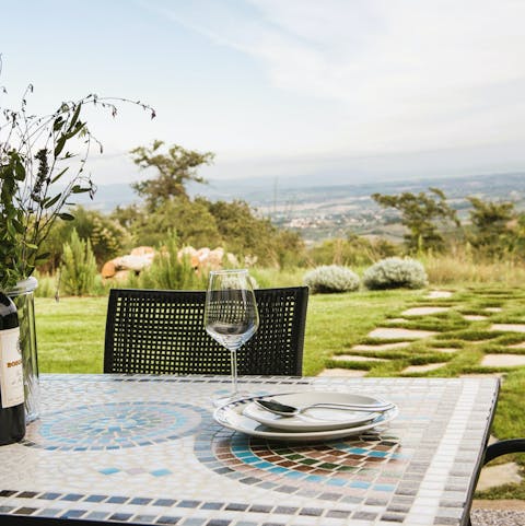 Admire the views over the Tuscany countryside from your private terrace