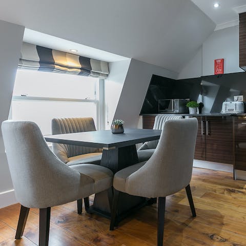 Sit down for a meal in the bright dining area
