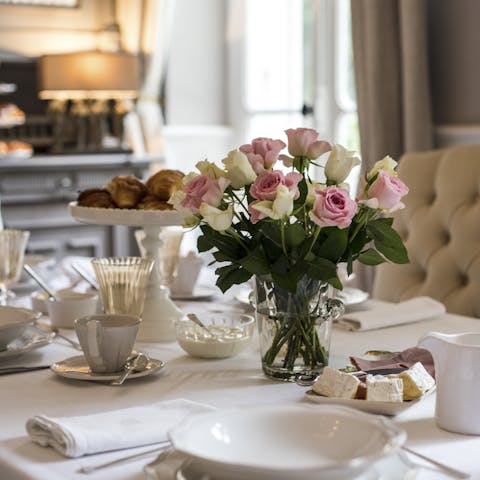 Wake up to a catered breakfast or treat yourself to high tea in the dining room