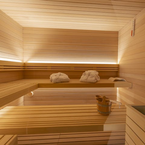 Enjoy a pamper session in the communal sauna