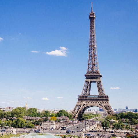Begin your sightseeing adventure with a stroll to the Eiffel Tower