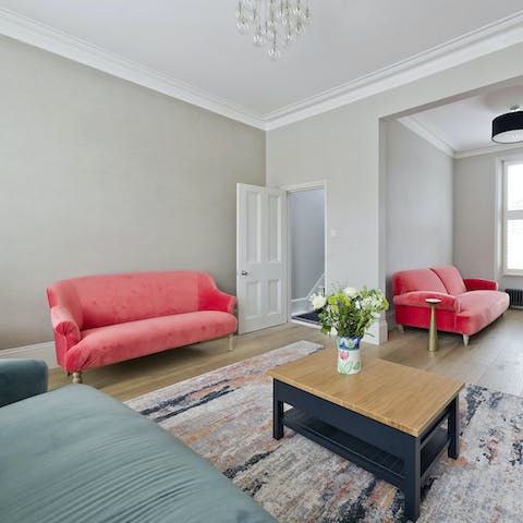 Relax on the sumptuous velvet sofas after a walk on Primrose Hill
