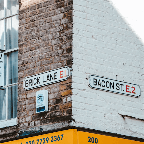 Experience the vibrant Brick Lane market – it's an eight-minute walk away