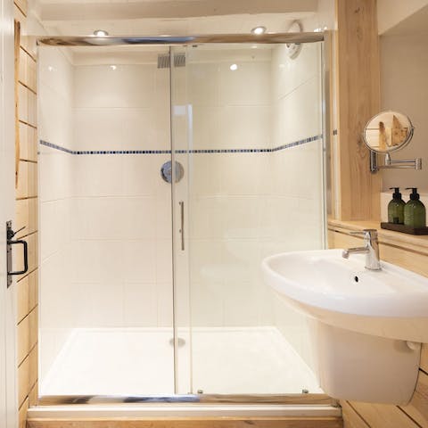 Take a long, relaxing shower in the modern bathroom