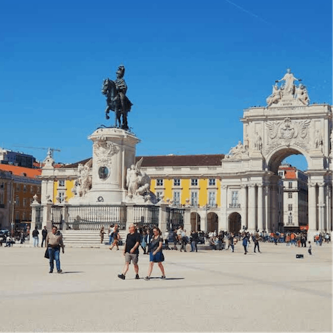 Mingle with locals and tourists in the vibrant Praca do Comercio, which can be reached in just ten minutes by cycle