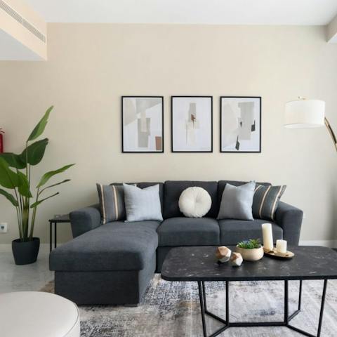 Get comfy in the stylish and light-filled living room 