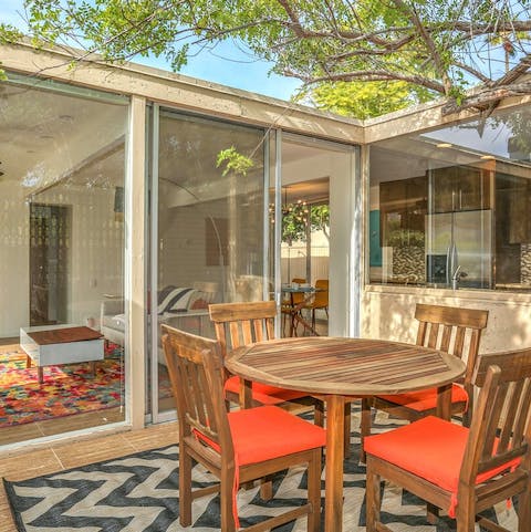 Enjoy alfresco dinners in the warm West Coast air