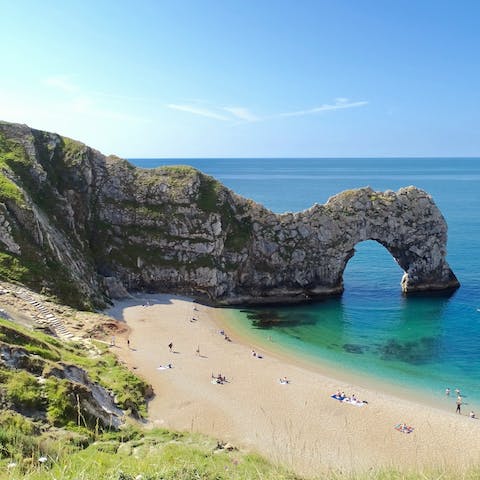 Visit Durdle Door along the Jurassic coast, a half-hour drive away