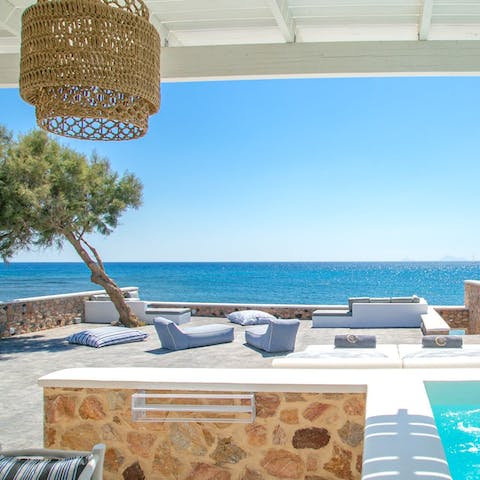 Lounge on your shared terrace area while gazing out across the awesome Aegean Sea