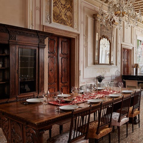 Entertain in the elegant dining room, complete with an antique solid oak dining table