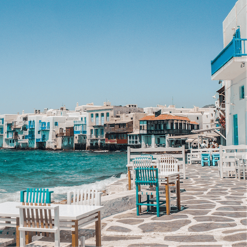 Explore the vibrant heart of Mykonos town – a five-minute drive away