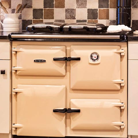 Rustle up a Sunday roast on the range cooker in the rustic kitchen