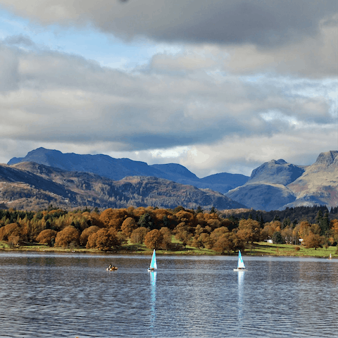Take to the water at Lake Windermere by boat, just a forty-minute drive from home