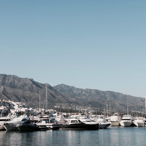 Drive just six minutes to Puerto Banus for a sunset dinner by the marina