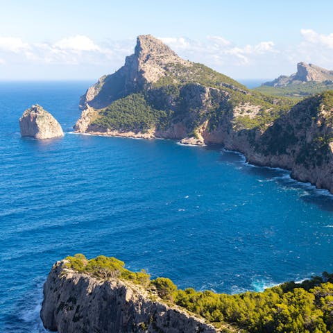 Discover where the mountains meet the Med – the rugged beauty of Cap de Formentor is a twenty-five-minute drive away