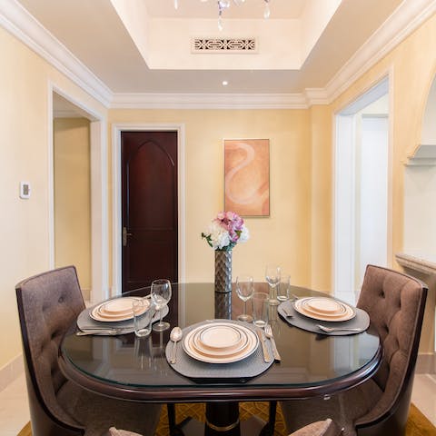 Serve up some local delicacies at the luxurious dining area