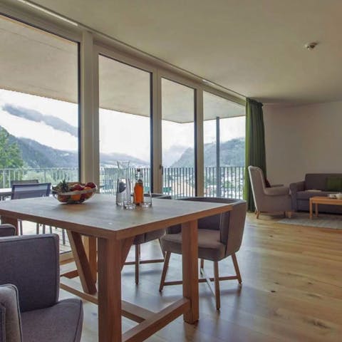 Enjoy the Alpine views from the dining table or head out onto the terrace