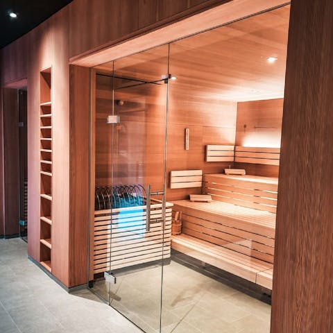 Treat sore muscles to a session in the building's shared sauna