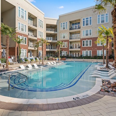 Go for a swim in the home's communal pool