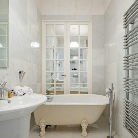 Soak in the clawfoot bath after a busy day in Paris