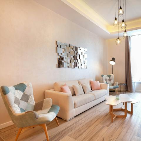 Stretch out in the serene ambience of the living area after a day on the beach
