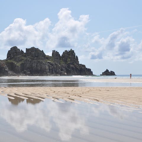 Spend the day on Pedn beach, just a fifteen-minute walk away