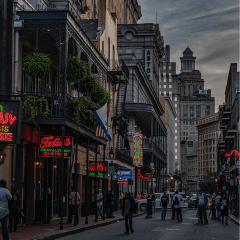 Make the three-minute walk to Bourbon Street for the city's famous nightlife