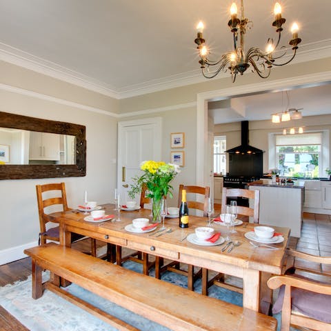 Dine at the traditional refectory-style table