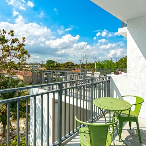 Start the day with a mimosa on the sunny private balcony