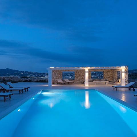 Enjoy a moonlit dip in the swimming pool after having watched the sunset from the terrace