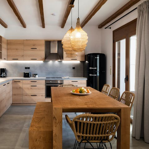 Make breakfast easy by eating in this open dining and kitchen space