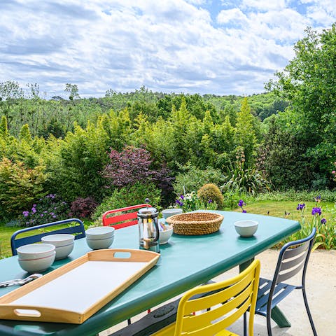 Start your day strong with a breakfast of scrambled egg croissants on the deck