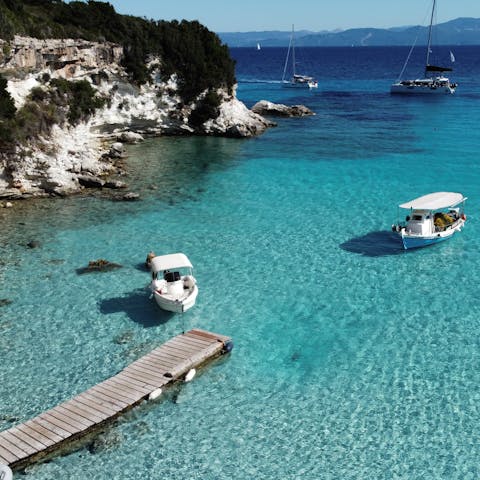 Explore the picturesque island of Paxos, famous for its pristine beaches – one of the island's most beautiful beaches is a short walk away