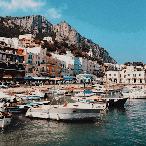 Take a breezy stroll down to Capri’s coastline and pebble beaches