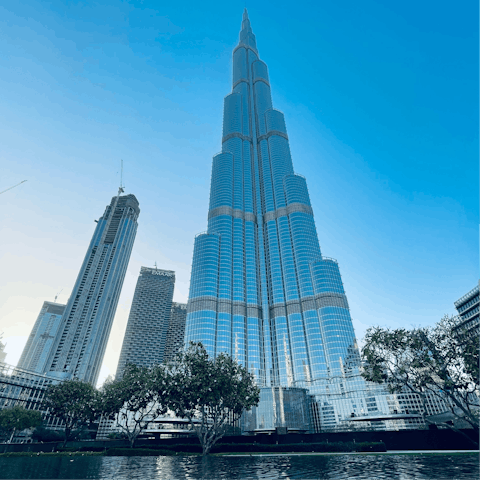 Admire the majestic Burj Khalifa, a fifteen-minute drive away