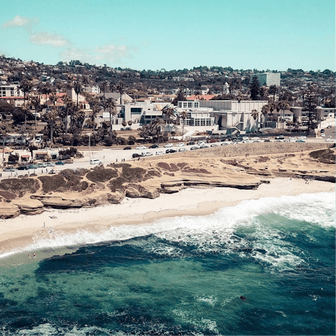 Stroll seven minutes to the sand and surf of Windansea Beach