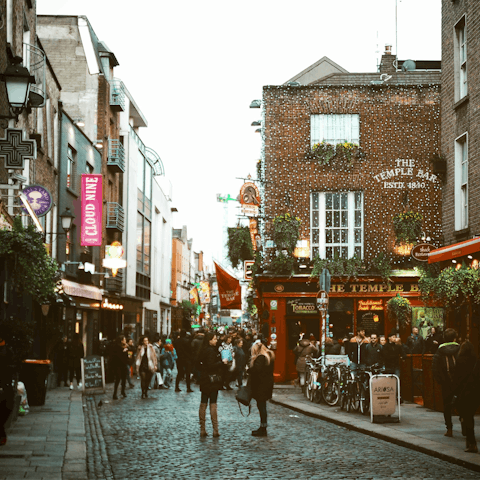 Enjoy a night out in Temple Bar, a twenty-minute stroll away