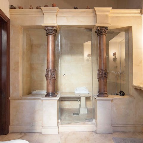 Enjoy a long soak in the Turkish marble sauna in the en-suite bathroom
