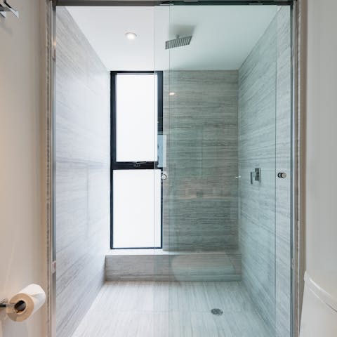 Enjoy the large walk-in shower, with room to swing a loofah