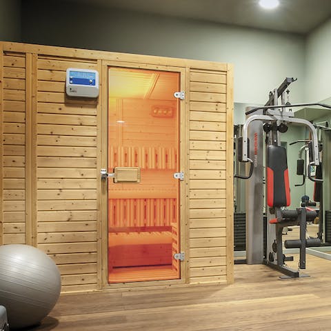 Work up a sweat in the private gym and Turkish sauna