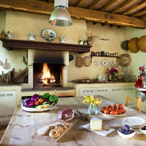 Cook up a storm in the rustic kitchen