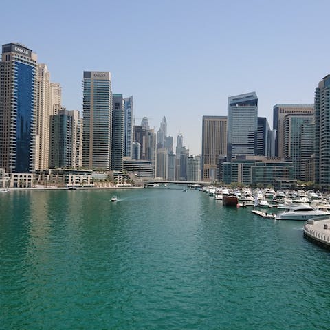 Cruise through the Dubai Marina on a jet-ski or plan to go skydiving nearby