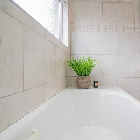 Enjoy a soak in the bathtub after a day exploring the city