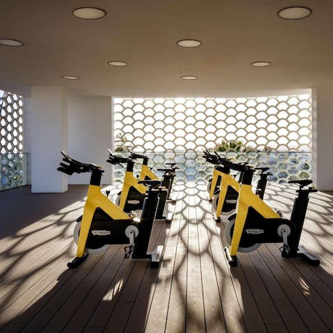 Keep on top of your work out routine at the on-site gym boasting ocean views 
