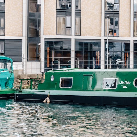 Stay on a luxury canal barge moored in the Lochrin Basin