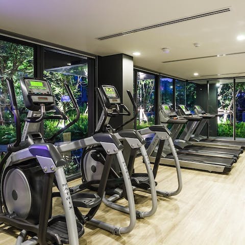 Keep on top of your fitness routine at the on-site gym 