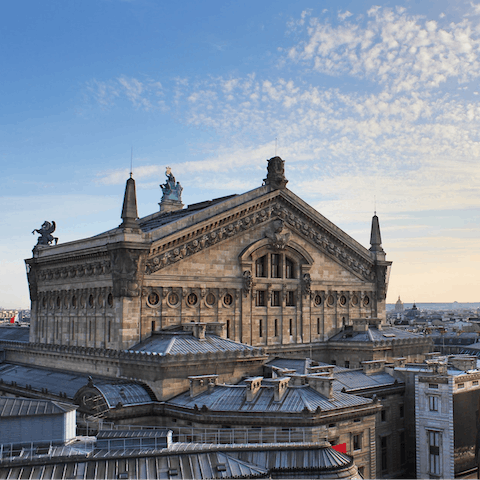Take a tour of the famous Palais Garnier, a twenty-minute stroll from your building