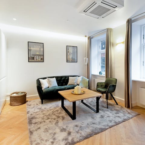 Enjoy a slow and steady morning with a cup of coffee in the living space