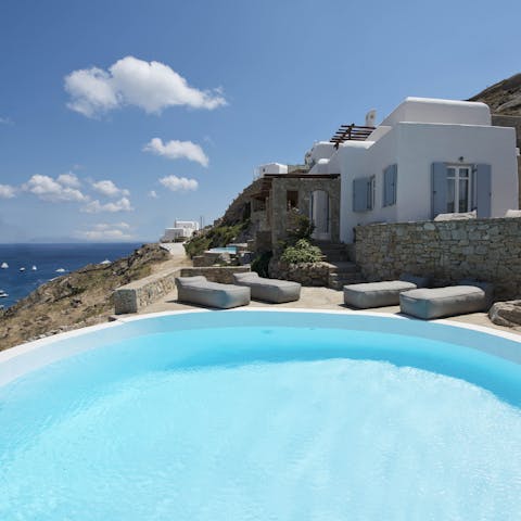 Plunge into the private swimming pool after a day of exploring Mykonos