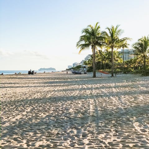 Take a stroll along Fort Lauderdale Beach, a fifteen-minute ride away